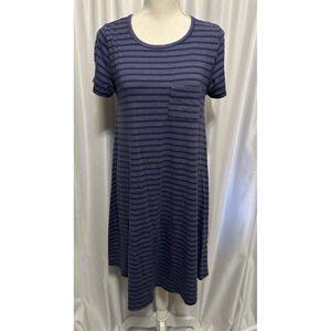 Lularoe T-shirt Dress Size Small Blue Pullover Short Sleeve Hi low Striped